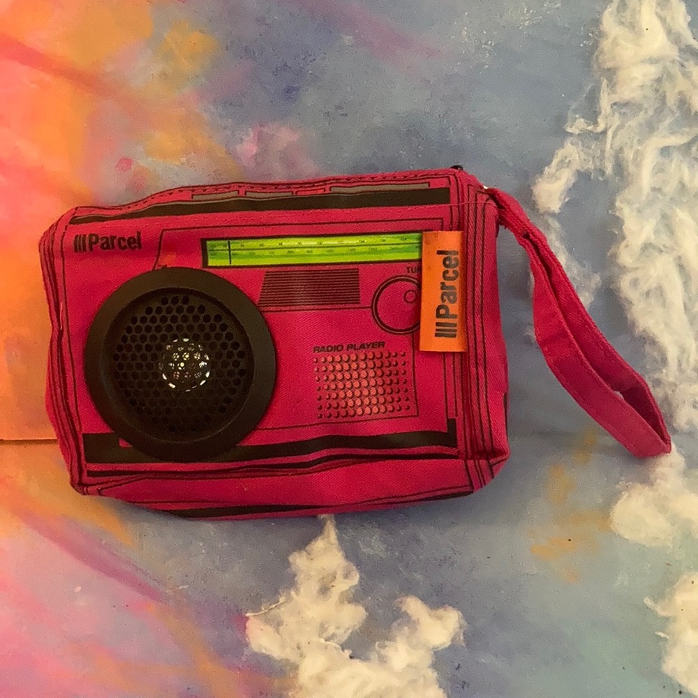 Mini speaker box clutch purse pink